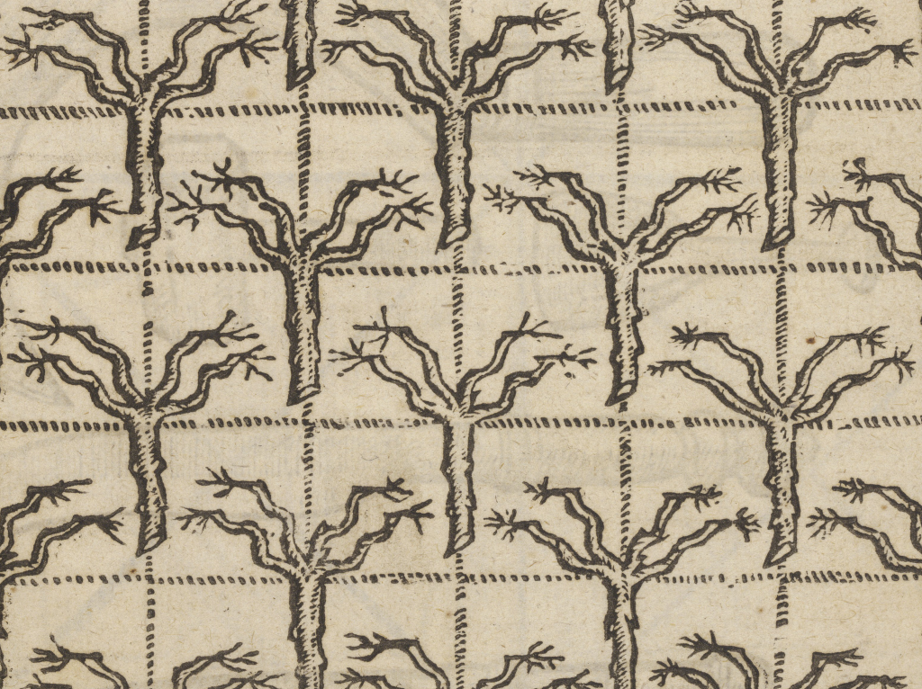 Illustration of grafted tree branches from Folger STC 5874.