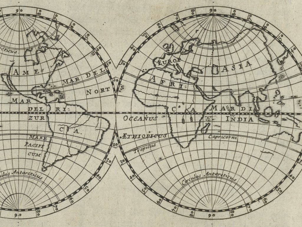 Illustration of world map from Folger B3213.